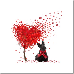 Happy Valentine's Day Heart Tree Love Scottish Terrier Posters and Art